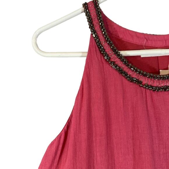 Mango Pink Sleeveless Beaded Neck Lightweight Trapeze Swing Dress Women Sz 2 - Picture 4 of 8